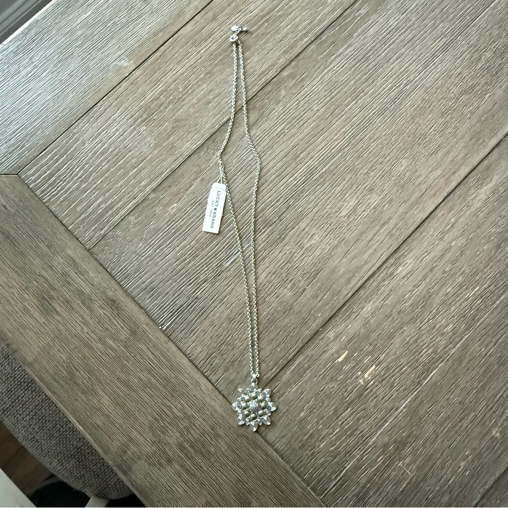 Lucky Brand Silver Necklace with Floral Pendant